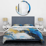 Blue and Gold Luxury Abstract Fluid Art IV - Duvet Cover Set