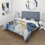 Blue and Gold Luxury Abstract Fluid Art XI - Duvet Cover Set