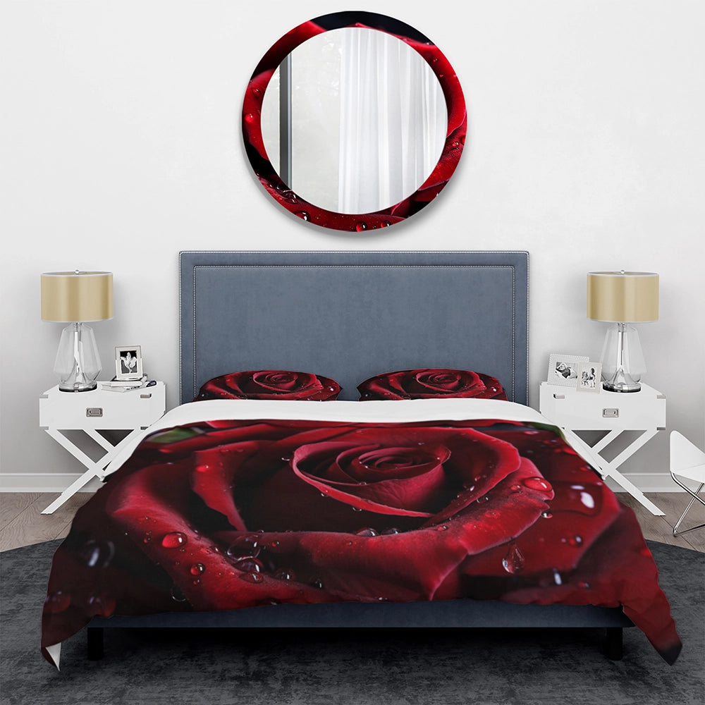 Red Rose with Raindrops I - Duvet Cover Set