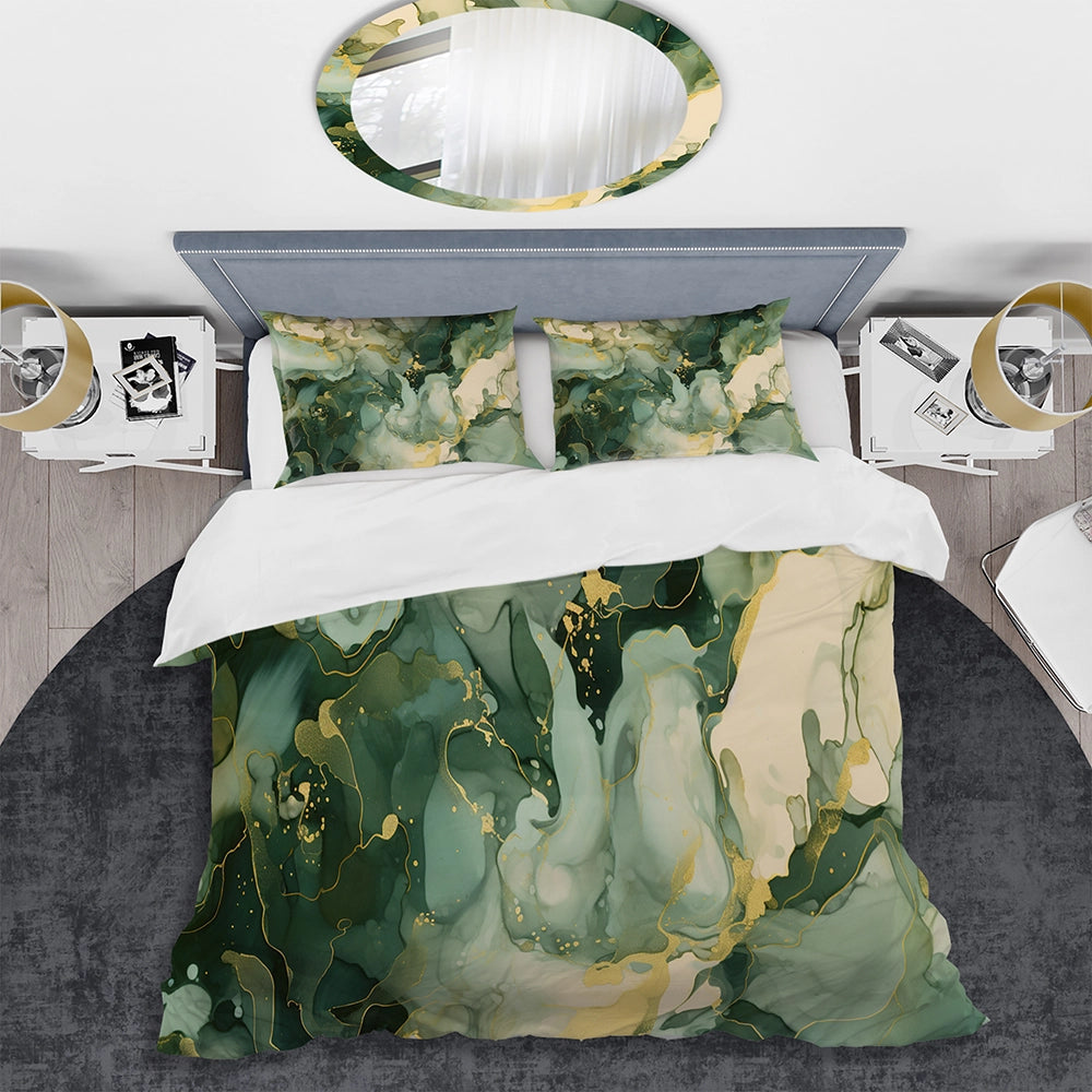 Green Luxury Abstract Fluid Art I - Duvet Cover Set