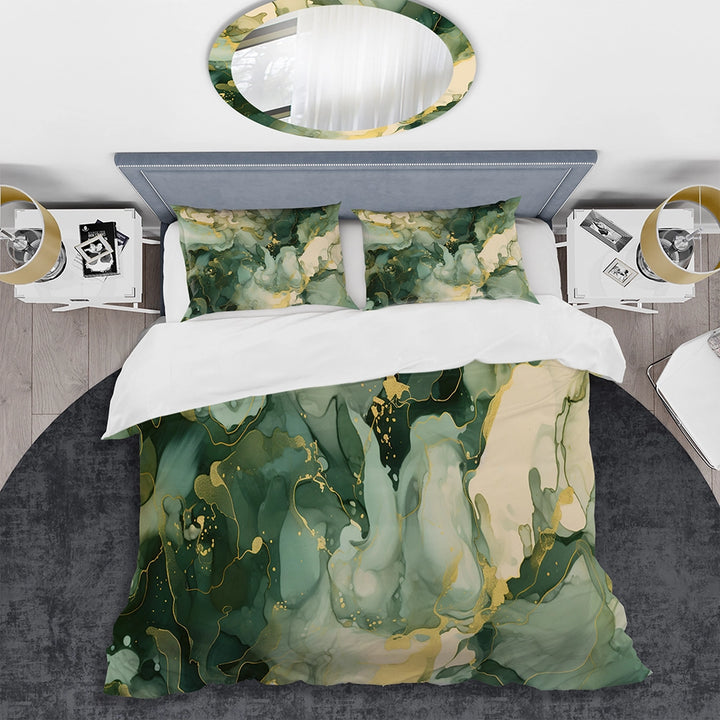 Green Luxury Abstract Fluid Art I - Duvet Cover Set