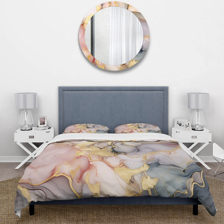 Grey and Pink Tender Liquid Ink Art I - Duvet Cover Set