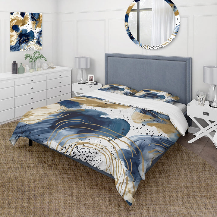 Abstract Pattern With Blue &amp; Golden Textures II - Duvet Cover Set