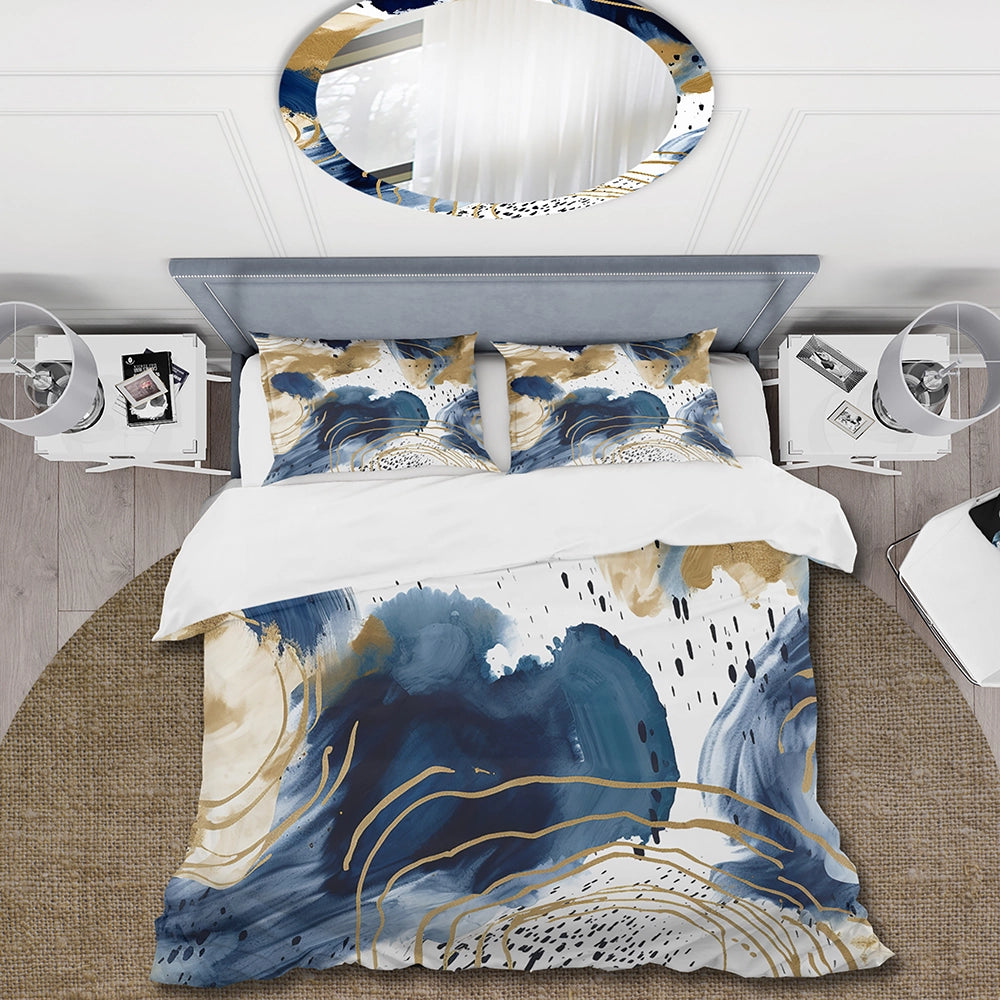 Abstract Pattern With Blue &amp; Golden Textures II - Duvet Cover Set