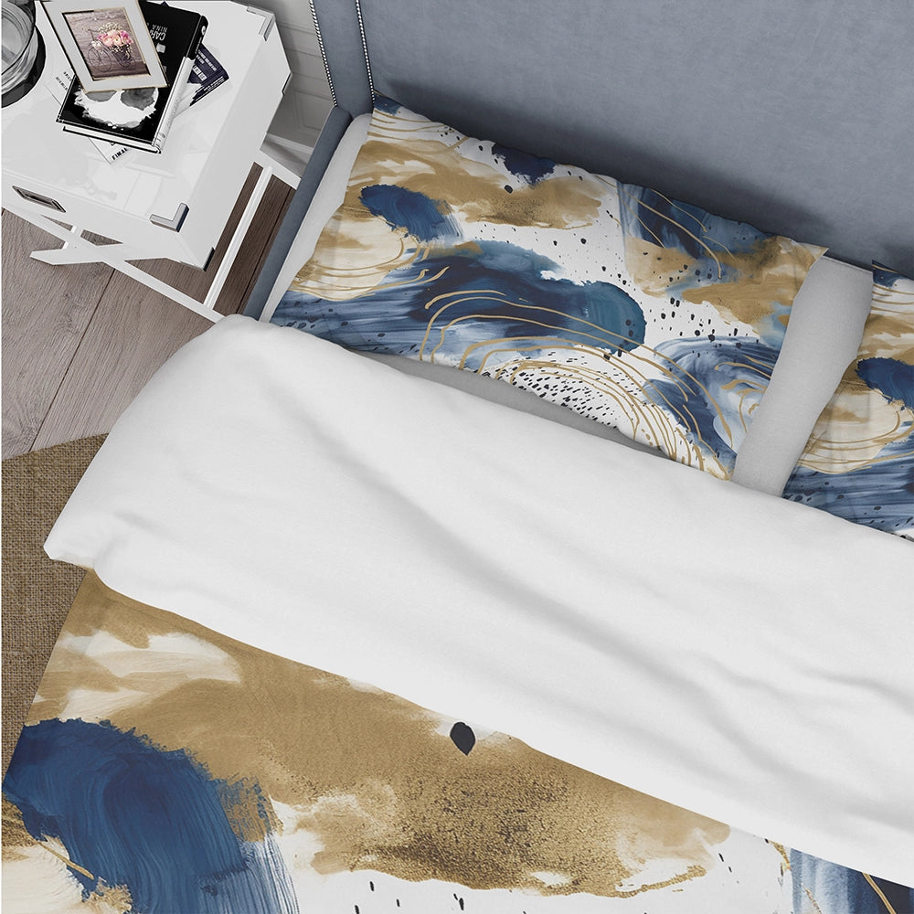 Abstract Pattern With Blue &amp; Golden Textures II - Duvet Cover Set