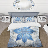 Turquoise and White Fractal Flowers I - Duvet Cover Set