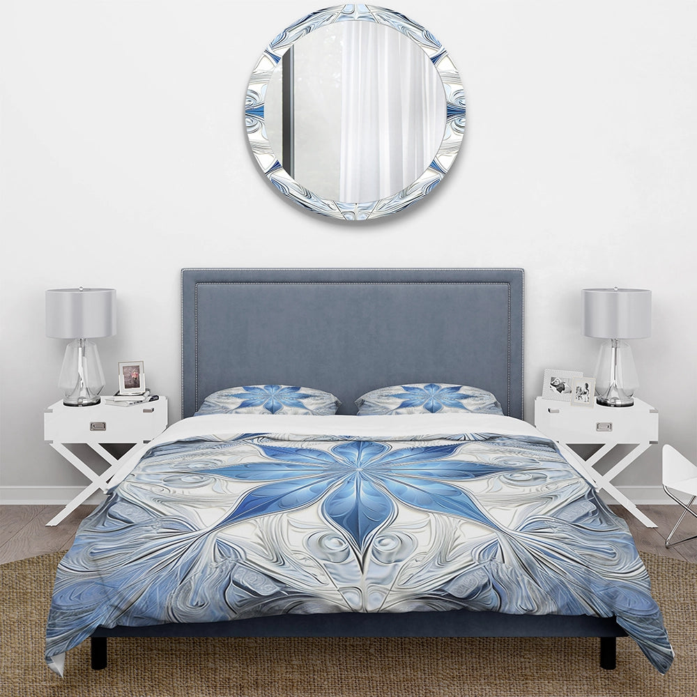 Turquoise and White Fractal Flowers I - Duvet Cover Set