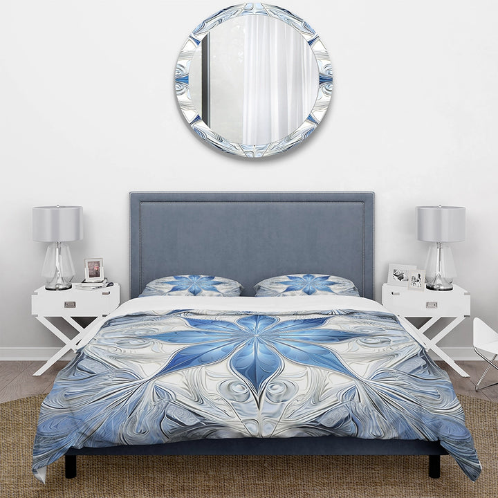 Turquoise and White Fractal Flowers I - Duvet Cover Set
