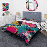 Pink and Turquoise Abstract Enigma I - Duvet Cover Set