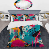 Pink and Turquoise Abstract Enigma I - Duvet Cover Set