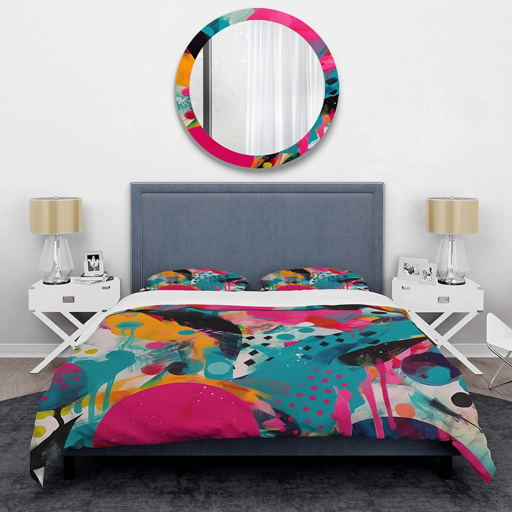 Pink and Turquoise Abstract Enigma I - Duvet Cover Set