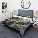 Gold Teal Ink On Stone - Duvet Cover Set