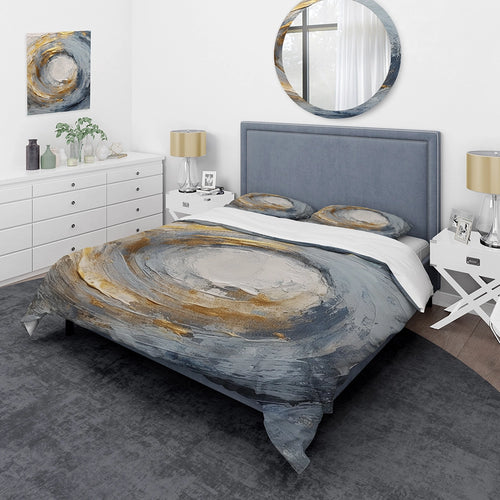 Gold and Blue Vibrant Spirals IV - Duvet Cover Set
