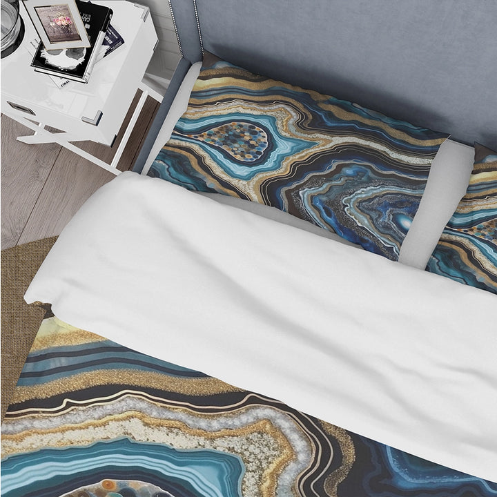 Gold Blue Geode Gems - Duvet Cover Set
