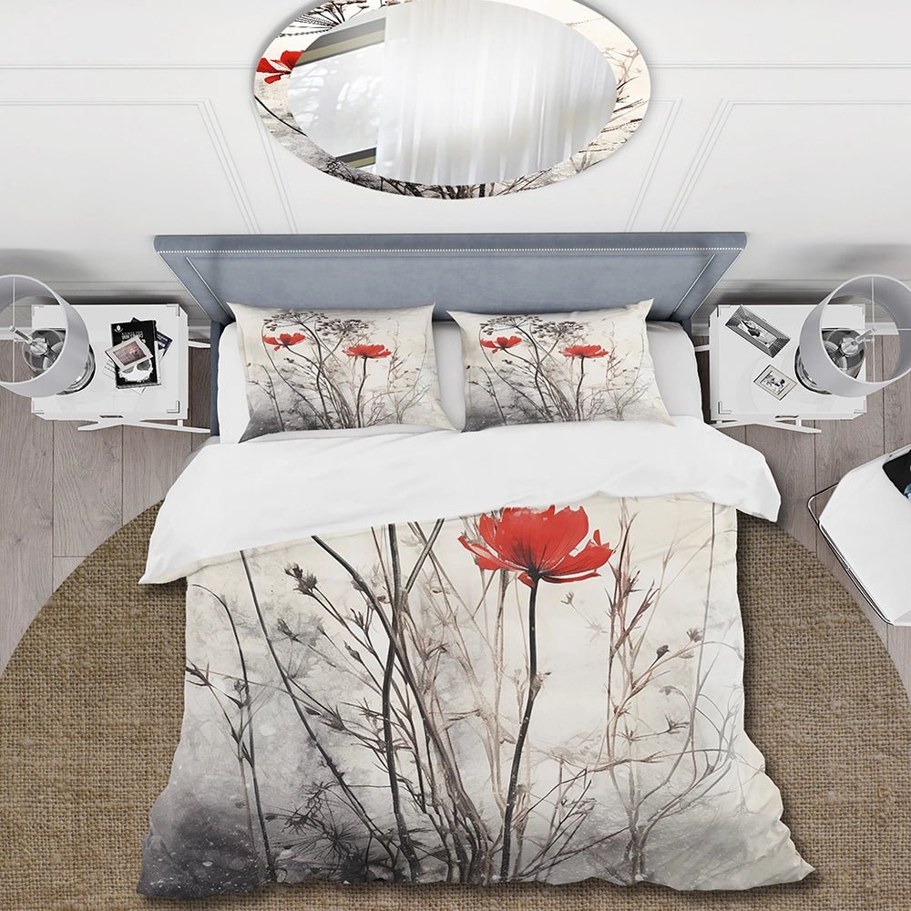 Red Grey Herb Garden I - Duvet Cover Set