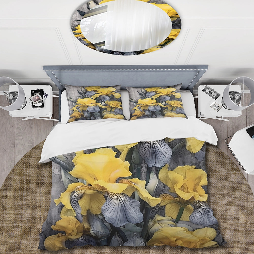 Yellow Grey Petal Of Iris I - Duvet Cover Set