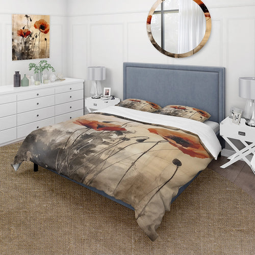 Vintage Beige Poppies II - Duvet Cover Set