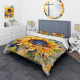 Yellow Blue Golden Cheerful Sunflowers - Duvet Cover Set