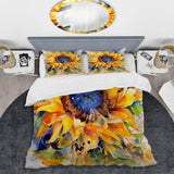 Yellow Blue Golden Cheerful Sunflowers - Duvet Cover Set