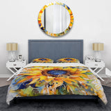 Yellow Blue Golden Cheerful Sunflowers - Duvet Cover Set