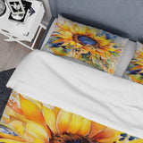 Yellow Blue Golden Cheerful Sunflowers - Duvet Cover Set