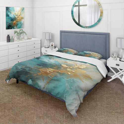 Gold And Teal Aurora Harmony II - Duvet Cover Set