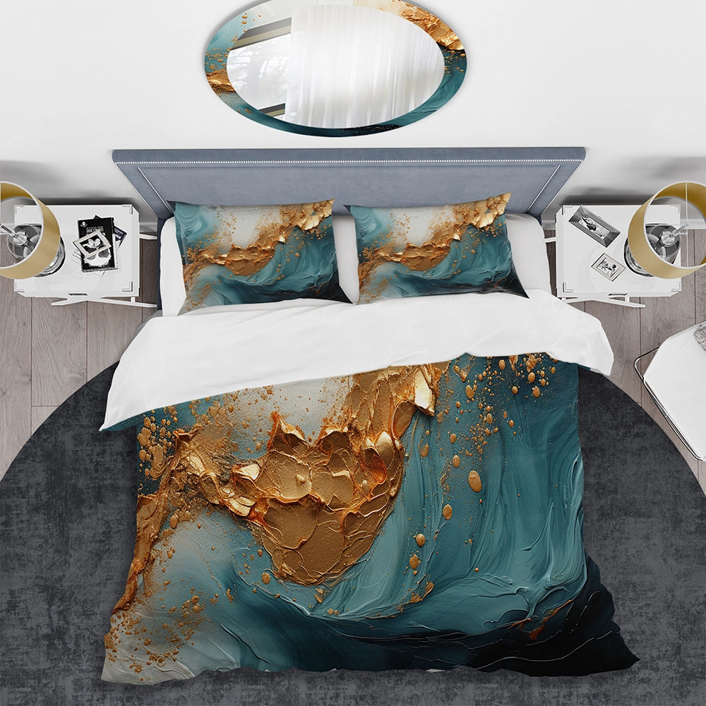 Gold Teal Ocean Spiral - Duvet Cover Set