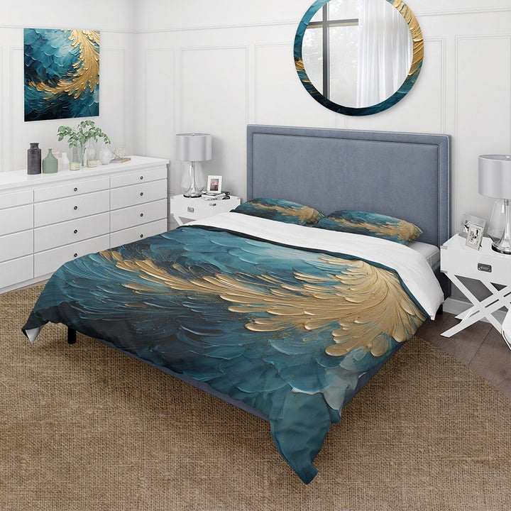 Gold Teal Ocean Spiral I - Duvet Cover Set