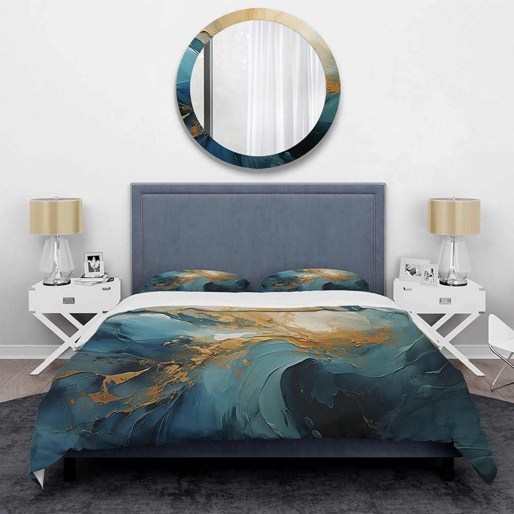 Gold Teal Ocean Spiral III - Duvet Cover Set
