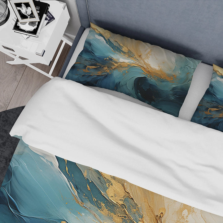 Gold Teal Ocean Spiral III - Duvet Cover Set