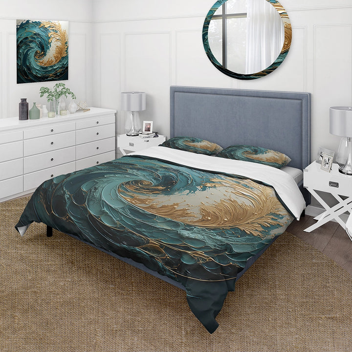 Gold Teal Ocean Spiral V - Duvet Cover Set