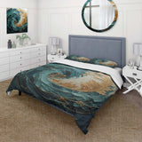 Gold Teal Ocean Spiral V - Duvet Cover Set