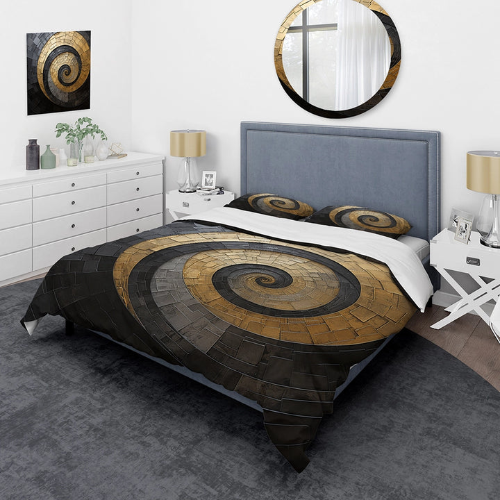 Gold Black Minimalism Spiral Poteries - Duvet Cover Set