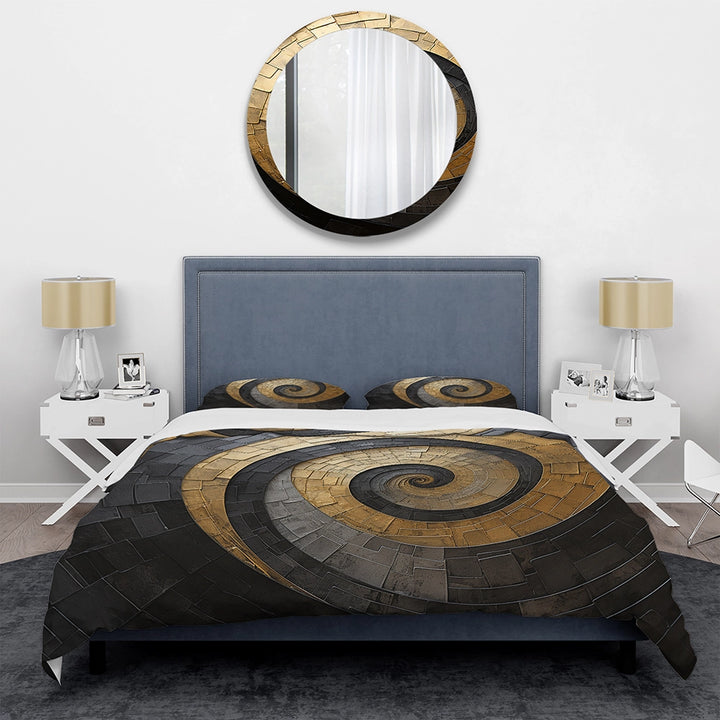 Gold Black Minimalism Spiral Poteries - Duvet Cover Set
