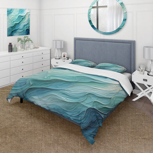 Aqua Blue And White Serenity Swirl I - Duvet Cover Set