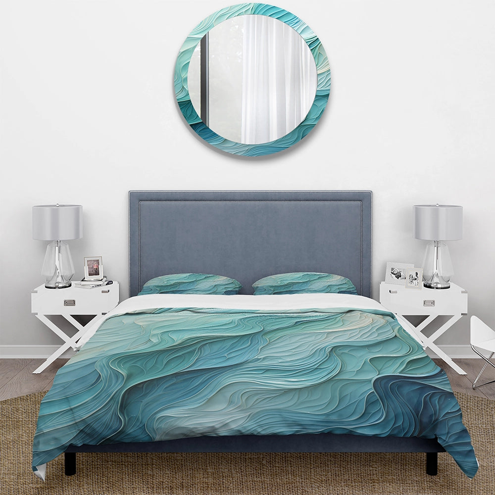 Aqua Blue And White Serenity Swirl I - Duvet Cover Set