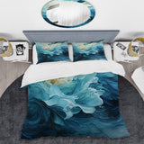 Aqua Blue And White Serenity Swirl III - Duvet Cover Set