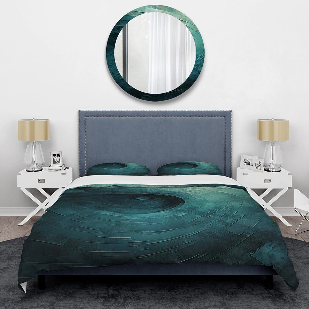 Teal Twisting Tranquility Spiral I - Duvet Cover Set