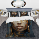 Blue And Gold African Woman Portrait - Duvet Cover Set