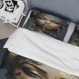 Blue And Gold African Woman Portrait - Duvet Cover Set