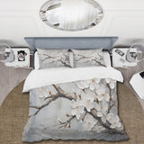 Minimalism White And Grey Cherry Blossom - Duvet Cover Set