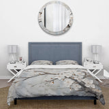 Minimalism White And Grey Cherry Blossom - Duvet Cover Set
