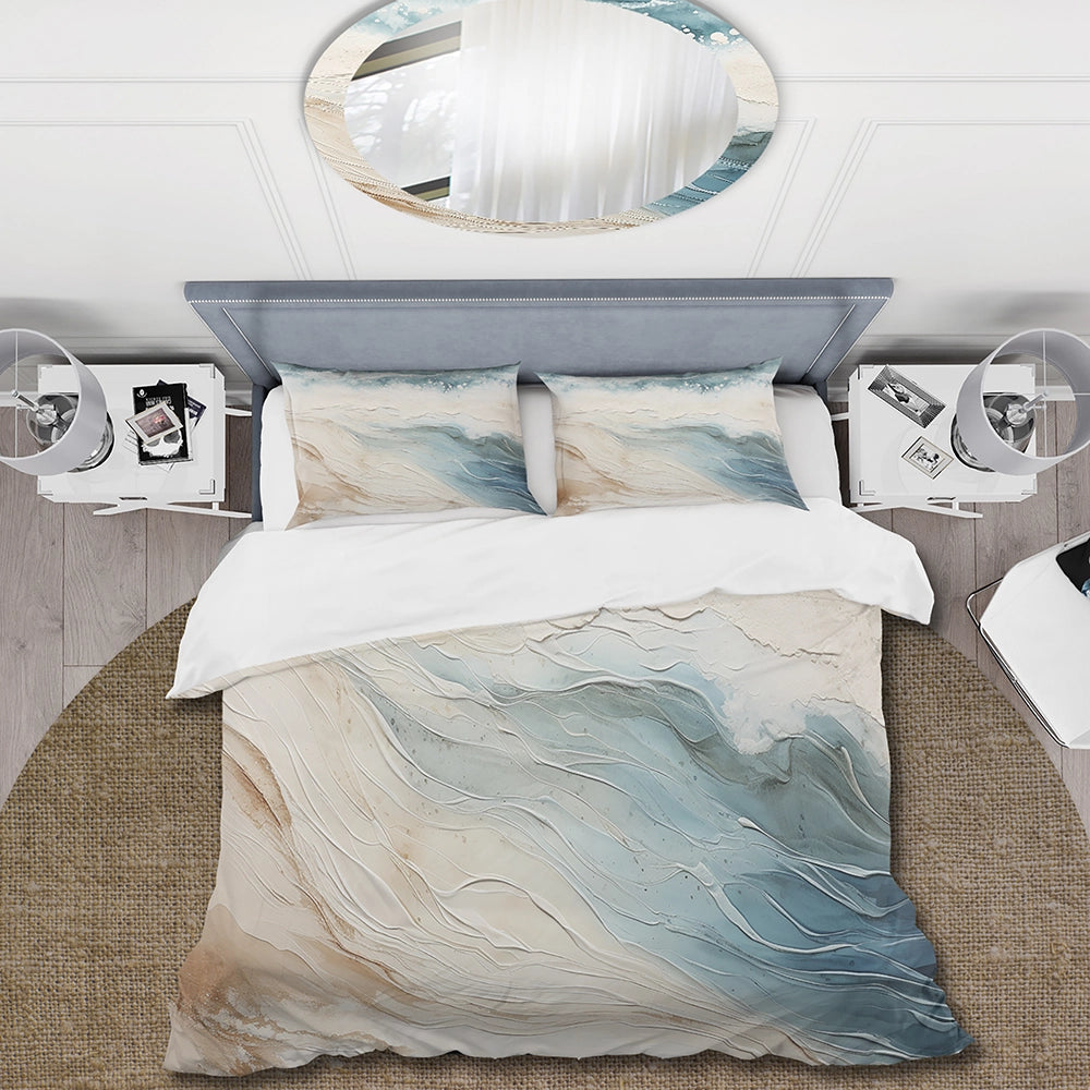 Modern Blue And Beige Sand Aerial View V - Duvet Cover Set