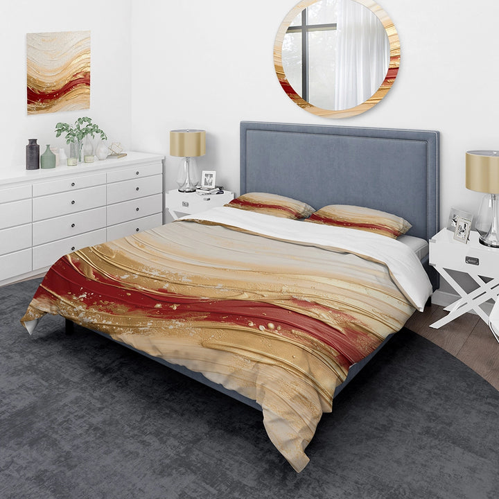 Gold And Red Soft Wave Fusion - Duvet Cover Set