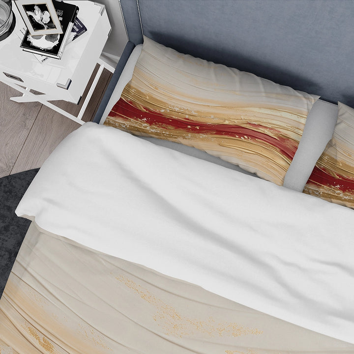 Gold And Red Soft Wave Fusion - Duvet Cover Set