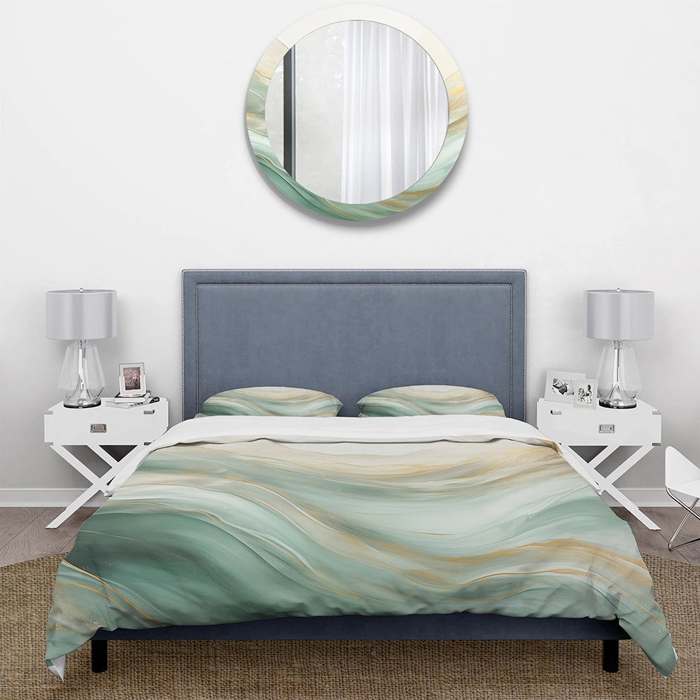 Gold And Green Soft Wave Fusion I - Duvet Cover Set