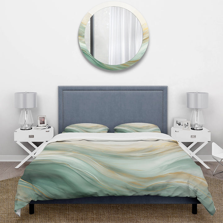 Gold And Green Soft Wave Fusion I - Duvet Cover Set