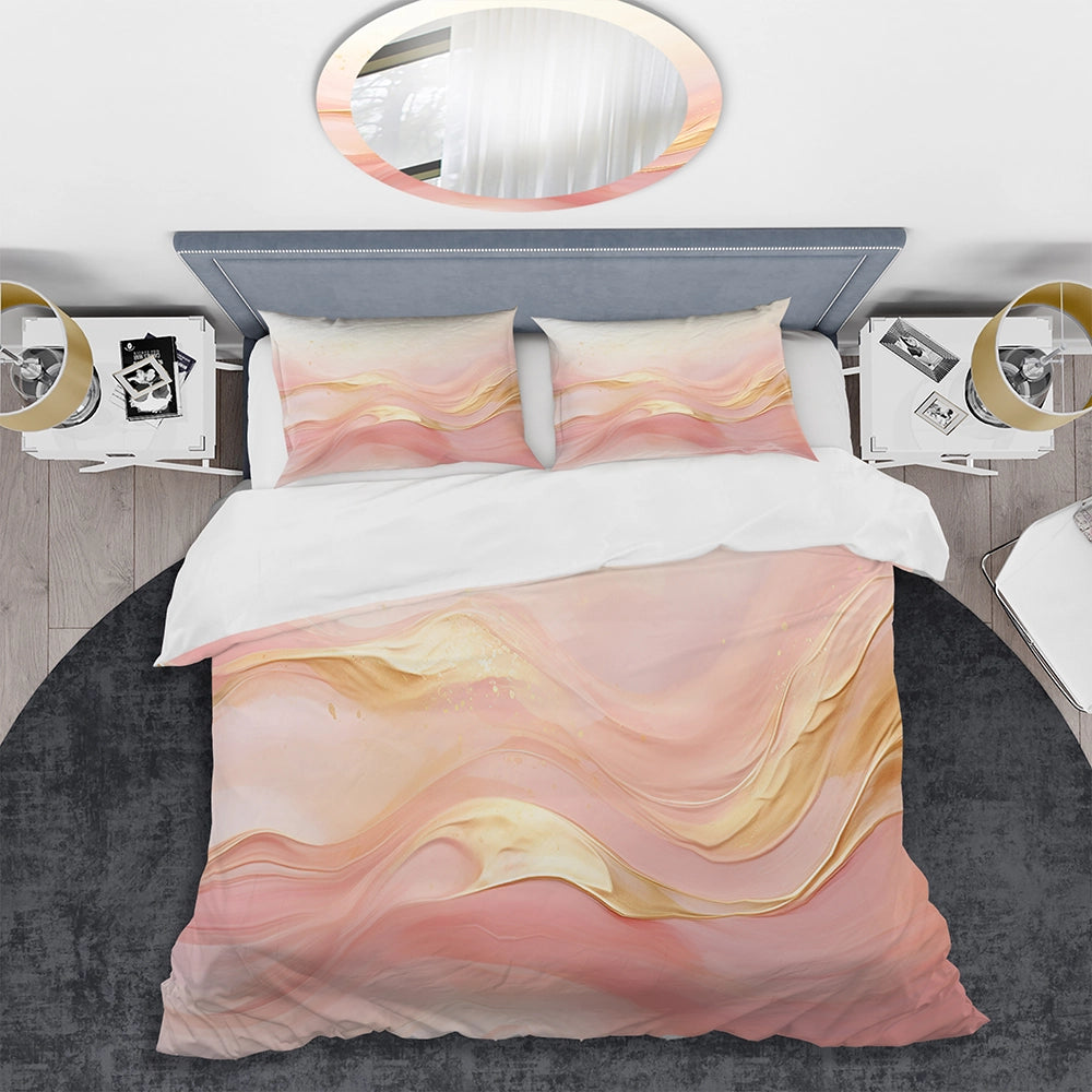 Gold And Pink Soft Wave Fusion II - Duvet Cover Set