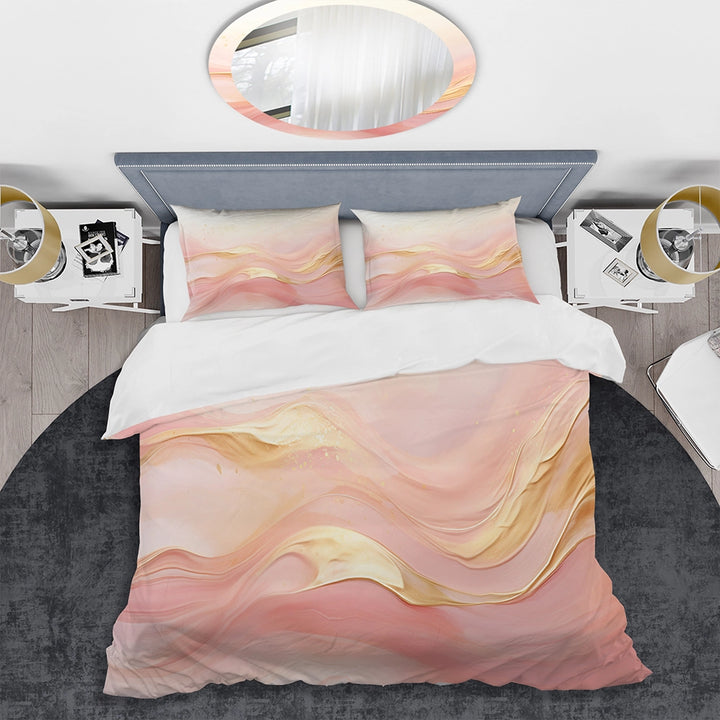 Gold And Pink Soft Wave Fusion II - Duvet Cover Set