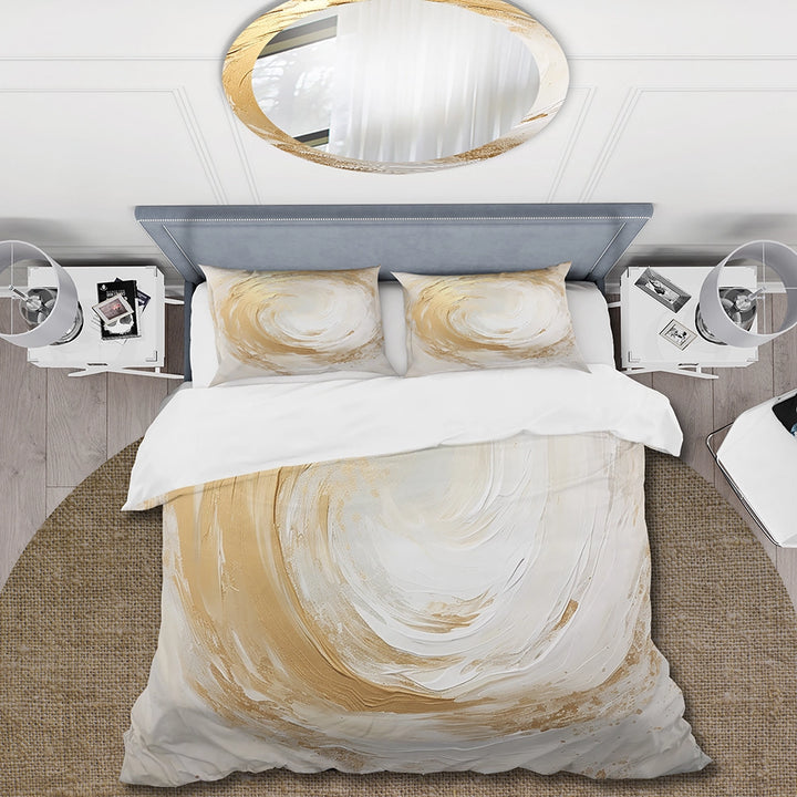 Gold And White Soft Wave Vortex I - Duvet Cover Set